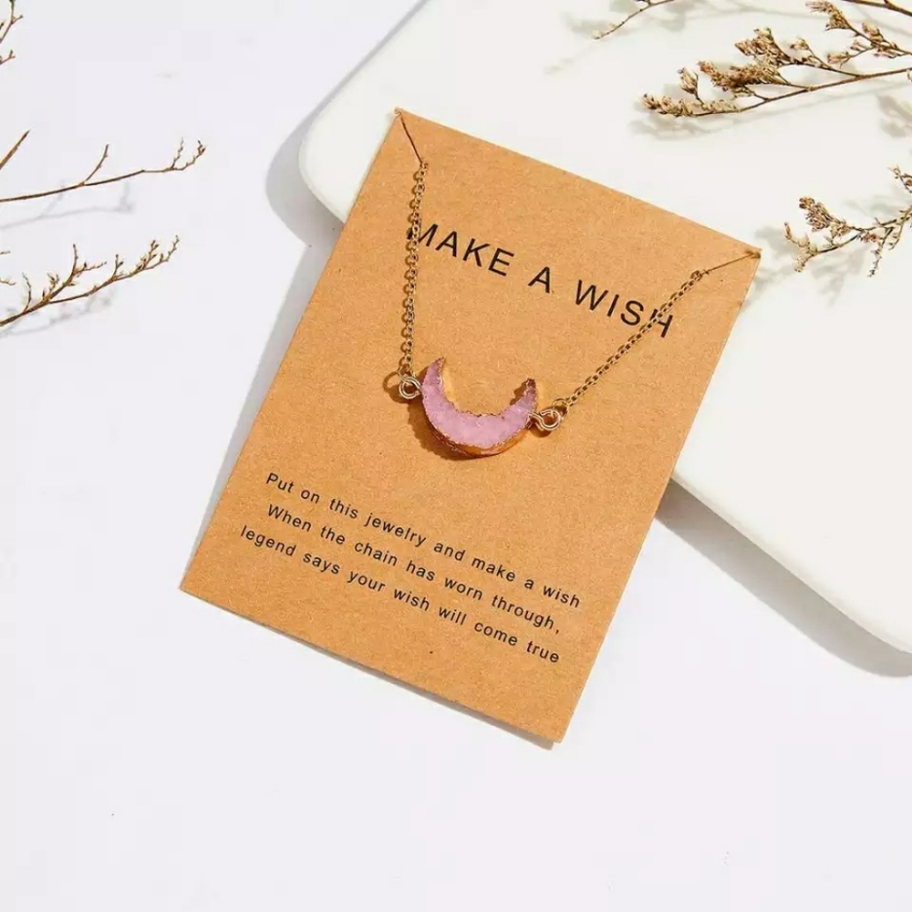 New Cute Pink Crescent Moon Necklace